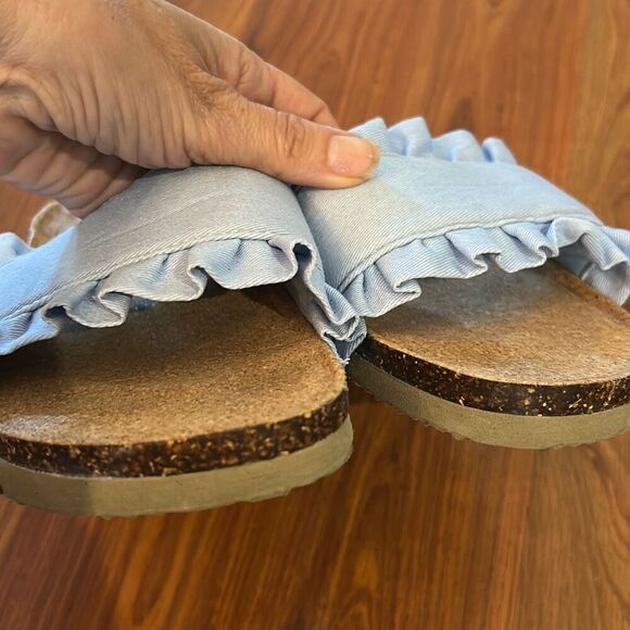 Aerie blue ruffle slides cork 8 - Picture 3 of 5
